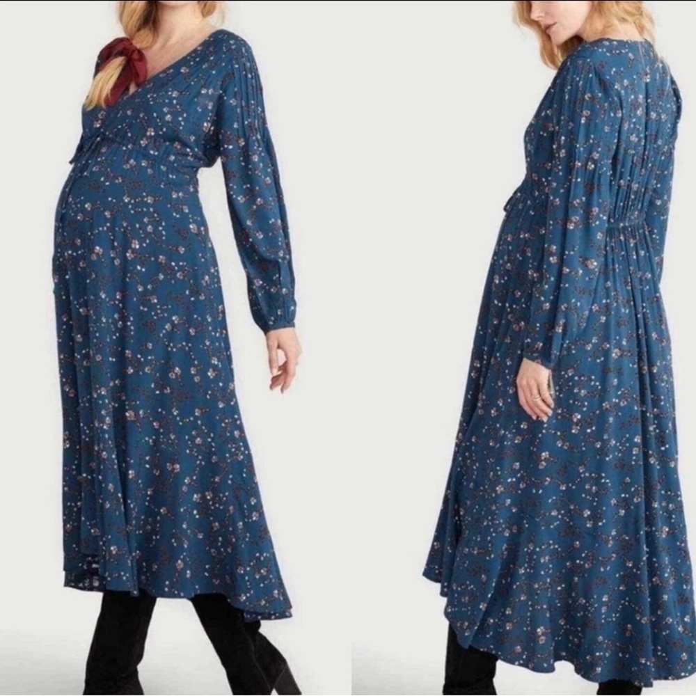 Hatch The Shana Midi Maternity Dress Moroccan Blue Multi Size 1 (S) New With Tag